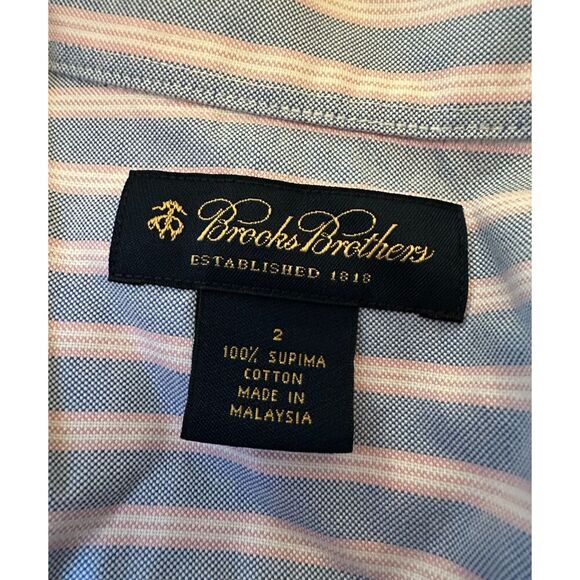 Brooks Brothers 100% Cotton Blue White Collared Shirt Size 2 - Picture 7 of 7